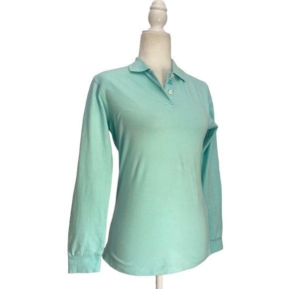 Burberry Golf Vintage Polo Shirt Top Women’s Long Sleeve Aqua Blue - Picture 7 of 12
